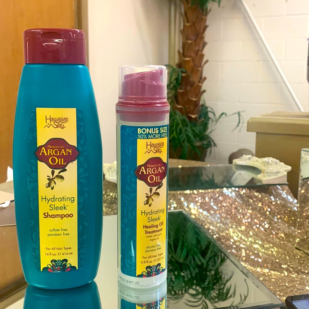 Hawaiian Silky Moroccan Argan Oil Hydrating Sleek shamp + healing oil trmnt 2pc